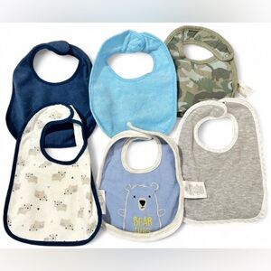 Carter’s & Modern Baby Bibs Bundle of 6 Blue, Gray, White & Camouflage Designs